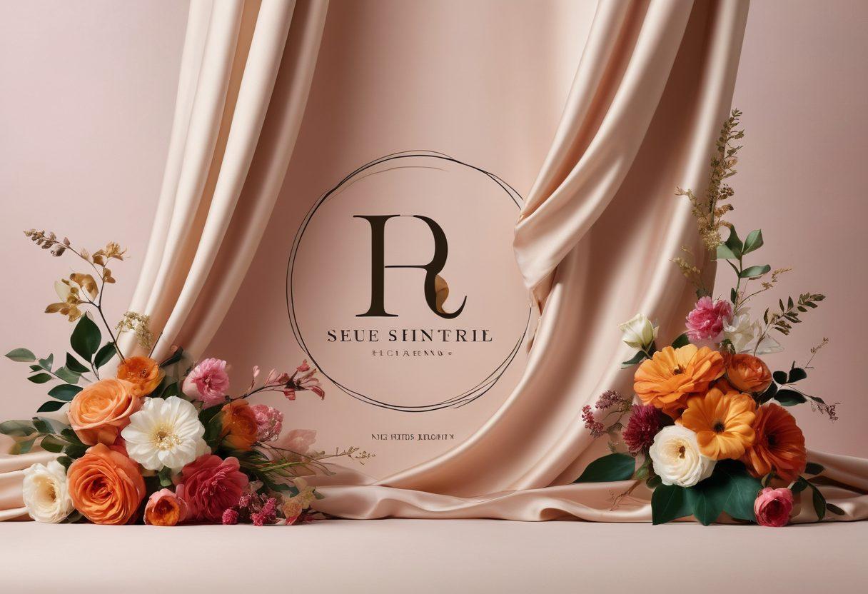 A sophisticated brand logo elegantly displayed, surrounded by elements signifying grace and elegance like flowing silk fabric, delicate flowers, and a stylish silhouette. Soft gradients and high-contrast elements enhance the luxurious feel, inviting the viewer to explore the essence of exquisite brand identity. The composition should exude opulence and creativity. super-realistic. vibrant colors. minimalistic background.